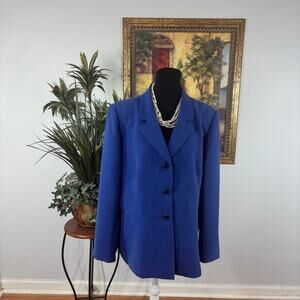 Le Suit Women Jacket Plus Size 18 Blue Lapel Notch Collar Long Sleeve Preppy